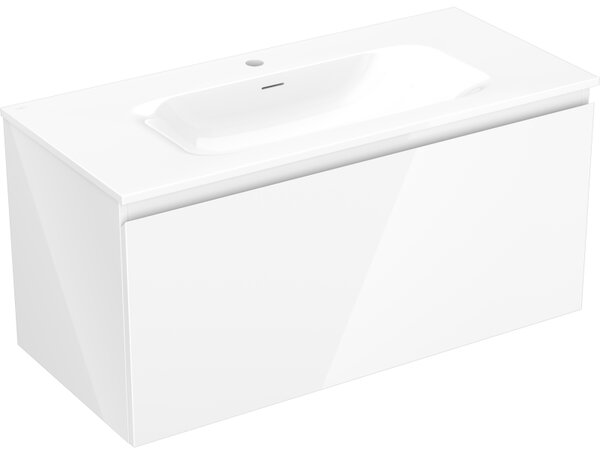 Mexen Orio, mobilier baie 100 cm cu lavoar Vela, 1 sertar, alb lucios, 91A10-10047-1-BF00-W23M00