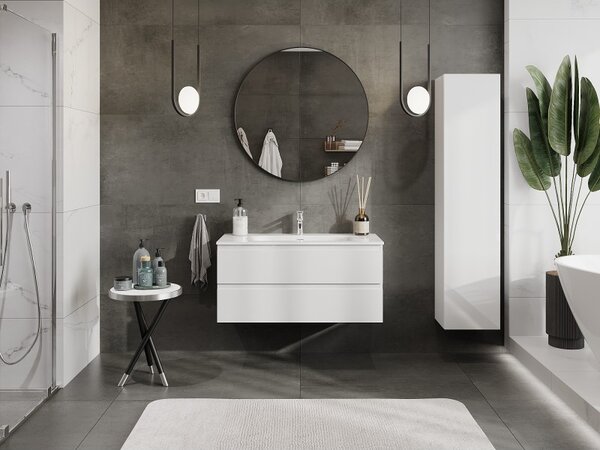 Mexen Orio, mobilier baie 100 cm cu lavoar Vela, 2 sertare, alb lucios, 91A10-10047-2-BFF00-W23M00
