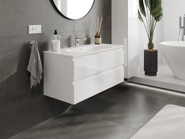 Mexen Orio, mobilier baie 100 cm cu lavoar Vela, 2 sertare, alb lucios, 91A10-10047-2-BFF00-W23M00