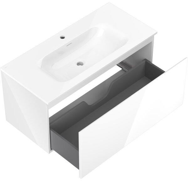 Mexen Orio, mobilier baie 100 cm cu lavoar Vela, 1 sertar, alb lucios, 91A10-10047-1-BF00-W23M00