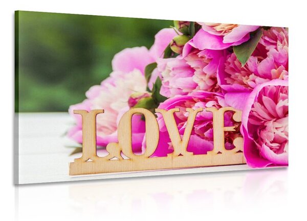 Tablou bujori cu inscripție Love