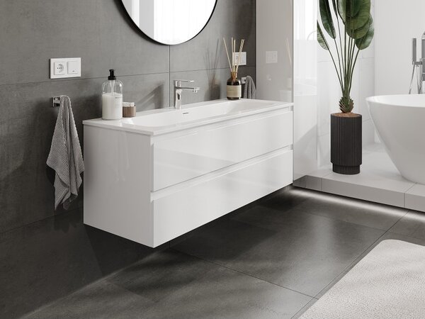 Mexen Orio, mobilier baie 120 cm cu lavoar Vela, 2 sertare, alb lucios, 91A10-12047-2-BFF00-W23M00