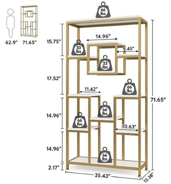 Biblioteca Dani din metal culoare auriu 182 cm