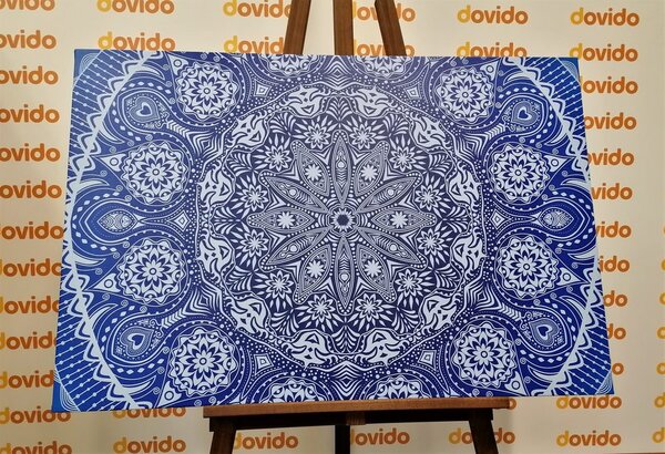 Tablou Mandala ornamentală cu dantelă în culoarea albastră