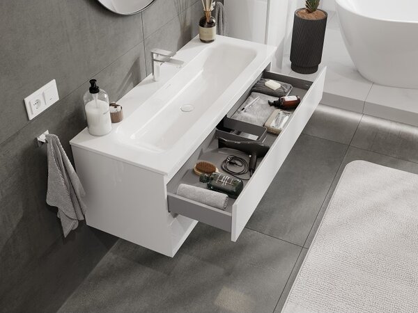 Mexen Orio, mobilier baie 120 cm cu lavoar Vela, 2 sertare, alb lucios, 91A10-12047-2-BFF00-W23M00