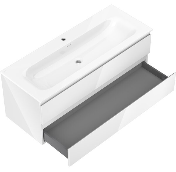 Mexen Orio, mobilier baie 120 cm cu lavoar Vela, 2 sertare, alb lucios, 91A10-12047-2-BFF00-W23M00