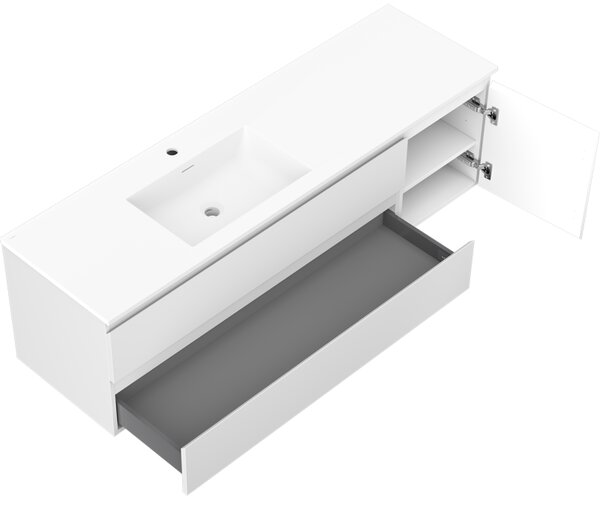 Mexen Orio, mobilier de baie 160 cm cu lavoar Otis în stânga, 2S, 1D, alb mat, 91A13-16047-3-BBFFF01-W18L01