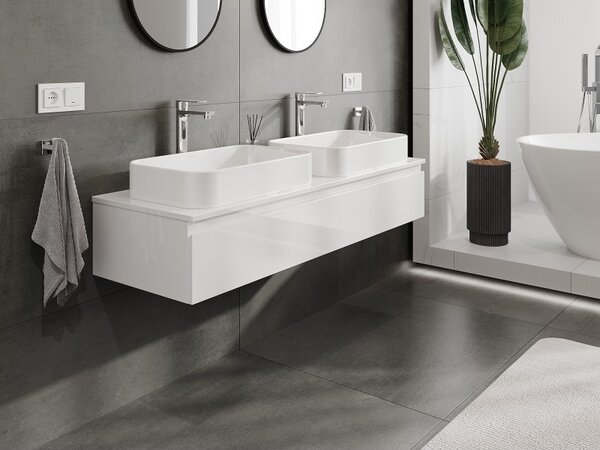 Mexen Orio, mobilier de baie 140 cm cu blat, 1 sertar, alb lucios, 91A10-14023-1-BFC00