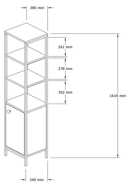 Dulap Charlie pentru baie culoare stejar si negru 162 cm