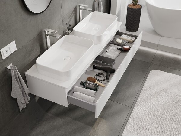 Mexen Orio, mobilier de baie 140 cm cu blat, 1 sertar, alb lucios, 91A10-14023-1-BFC00