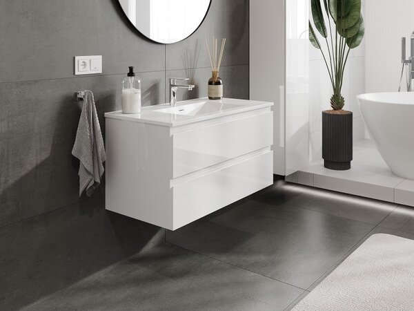 Mexen Orio, mobilier de baie 90 cm cu lavoar Otis, 2 sertare, alb lucios, 91A10-09047-2-BFF00-W18M00