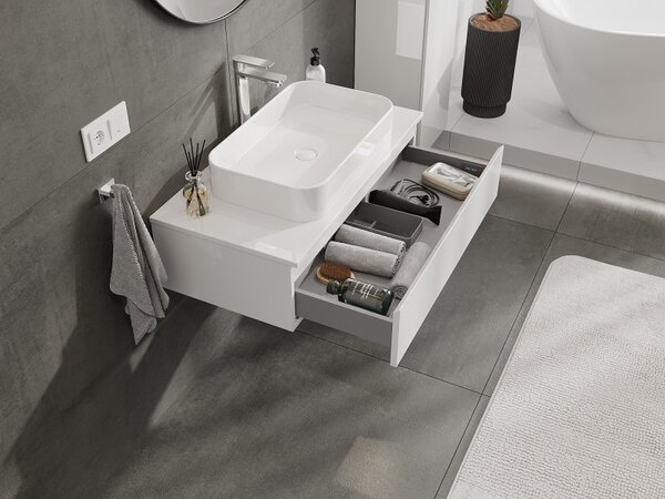 Mexen Orio, mobilier de baie 90 cm cu blat, 1 sertar, alb lucios, 91A10-09023-1-BFC00