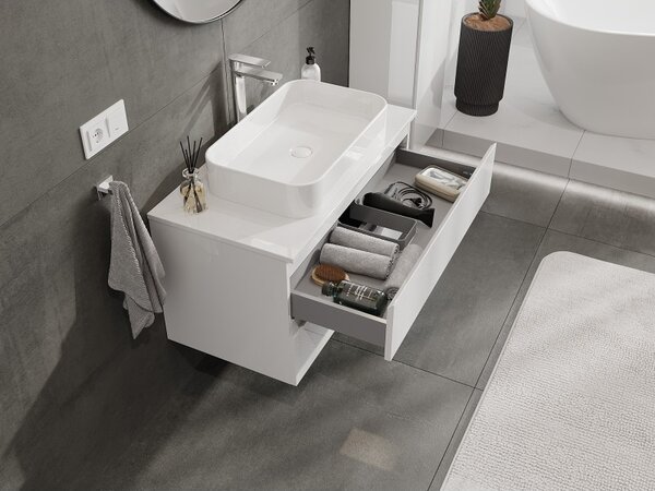 Mexen Orio, mobilier de baie 90 cm cu blat, 2 sertare, alb lucios, 91A10-09047-2-BFFC00