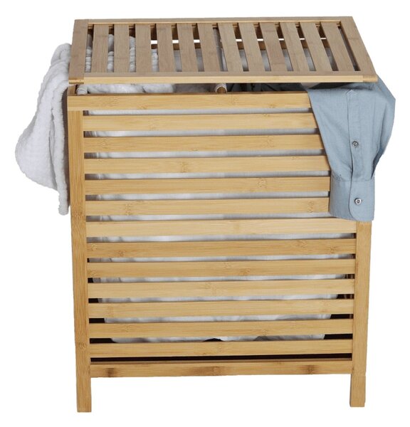 Cos de rufe MENORK, stejar, bambus/material textil, 50x35x60 cm