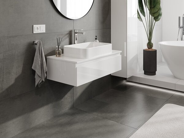 Mexen Orio, mobilier de baie 90 cm cu blat, 1 sertar, alb lucios, 91A10-09023-1-BFC00
