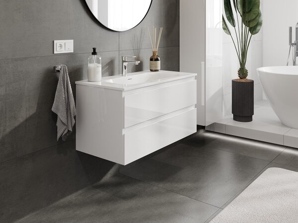 Mexen Orio, mobilier baie 90 cm cu lavoar Vela, 2 sertare, alb lucios, 91A10-09047-2-BFF00-W23M00