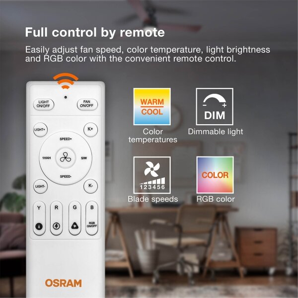 Osram - Ventilator de tavan LED RGB reglabil NORDES LED/18W/230V 3000-6500K + telecomandă