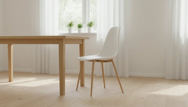 Scaun SINTIA, alb/stejar, plastic/metal, 46x53x85 cm