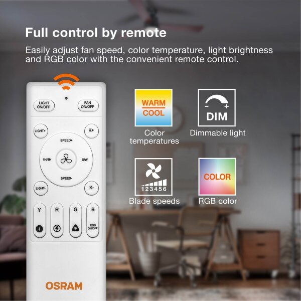 Osram - LED RGB, lumină reglabilă cu ventilator CIERZO LED/35W/230V 3000-6500K + telecomandă