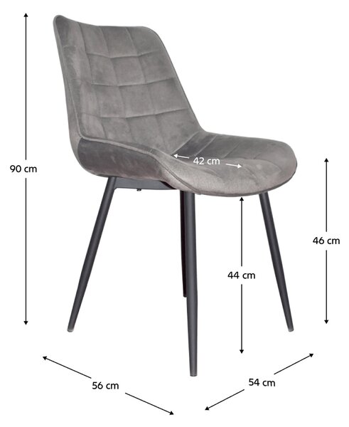 Scaun SARIN, gri/negru, catifea/metal, 54x64x82 cm