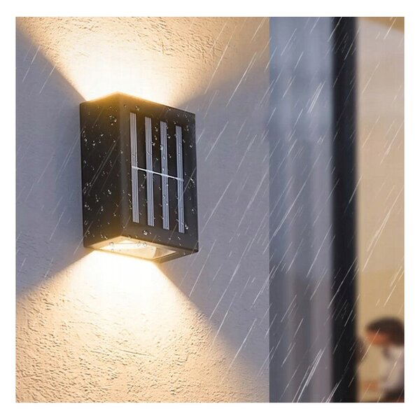 Lampa solara LED pentru fatada, 20 lm, IP65, lumina neutra, senzor crepuscular, negru