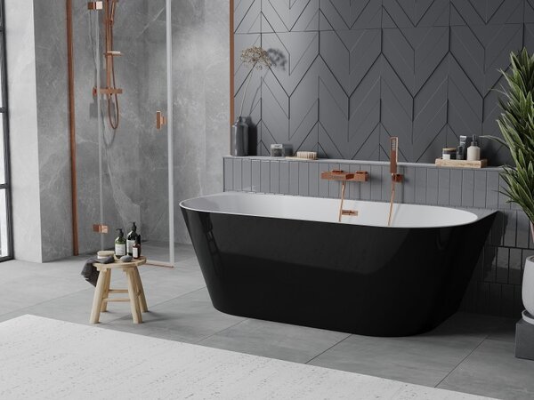 Mexen Oval Slim, cadă independentă de perete, 170 x 80 cm, alb-negru, preaplin auriu-roz, 52661708075-60