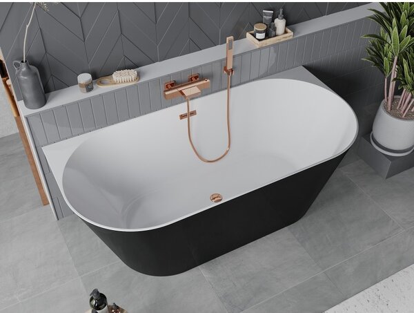 Mexen Oval Slim, cadă independentă de perete, 170 x 80 cm, alb-negru, preaplin auriu-roz, 52661708075-60
