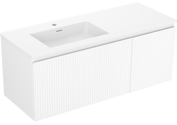 Mexen Rivel, mobilier baie 120 cm cu lavoar stânga Otis, 1S, 1D, canelat, alb mat, 91A23-12047-3-BBFF01-W18L01