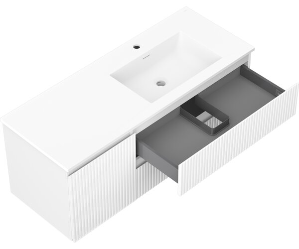 Mexen Rivel, mobilier baie 120 cm cu lavoar Otis dreapta, 2S, 1D, canelat, alb mat, 91A23-12047-3-BBFFF01-W18P01