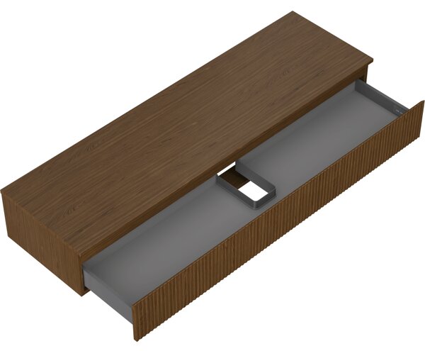 Mexen Rivel, mobilier de baie 160 cm cu blat, 1 sertar, canelat, nuc, 91A20-16023-1-BFC86