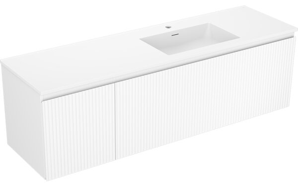 Mexen Rivel, mobilier baie 160 cm cu lavoar Otis dreapta, 1S, 1D, canelat, alb mat, 91A23-16047-3-BBFF01-W18P01