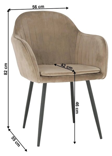 Scaun ZIRKON, gri-maro taupe/negru, stofa catifelata/metal, 56x55x82 c