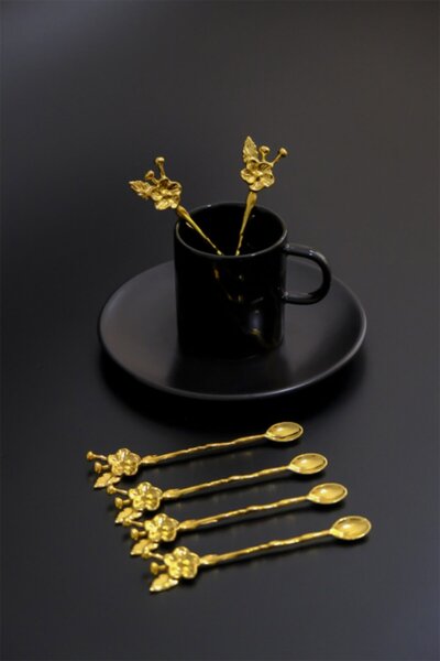 Set lingurite cafea floricica 6 bucati PLT0493 Auriu 13.5x3x0.2 cm