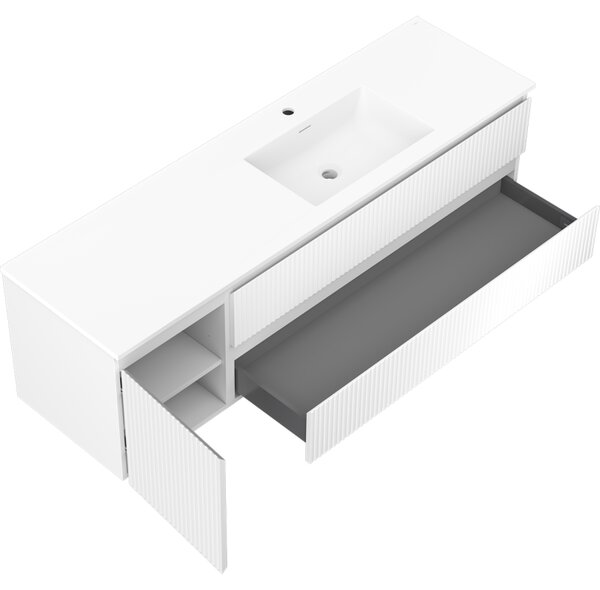 Mexen Rivel, mobilier baie 160 cm cu lavoar Otis dreapta, 2S, 1D, canelat, alb mat, 91A23-16047-3-BBFFF01-W18P01
