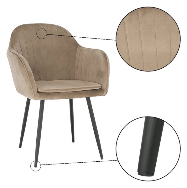 Scaun ZIRKON, gri-maro taupe/negru, stofa catifelata/metal, 56x55x82 c