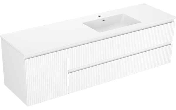 Mexen Rivel, mobilier baie 160 cm cu lavoar Otis dreapta, 2S, 1D, canelat, alb mat, 91A23-16047-3-BBFFF01-W18P01