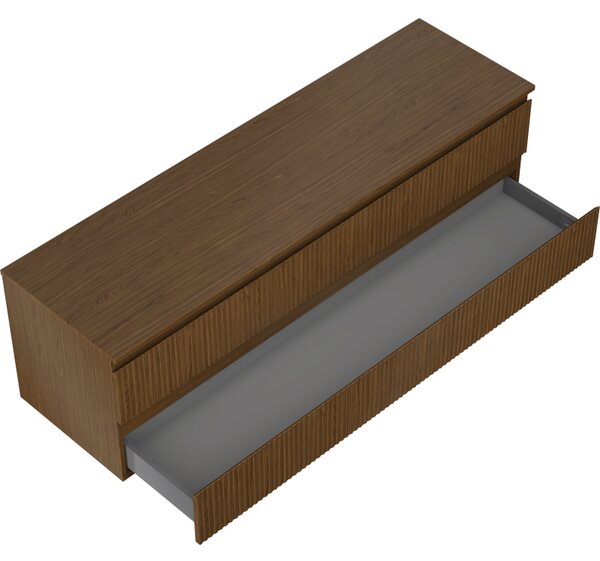 Mexen Rivel, mobilier de baie 160 cm cu blat, 2 sertare, canelat, nuc, 91A20-16047-2-BFFC86