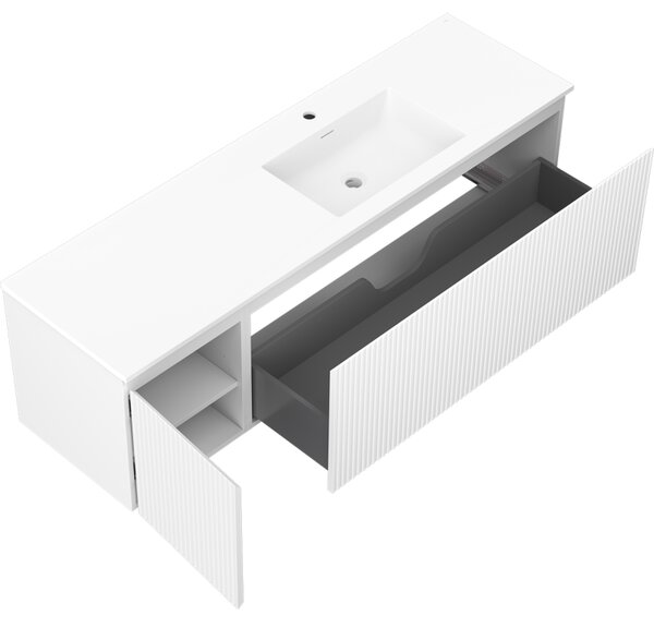 Mexen Rivel, mobilier baie 160 cm cu lavoar Otis dreapta, 1S, 1D, canelat, alb mat, 91A23-16047-3-BBFF01-W18P01