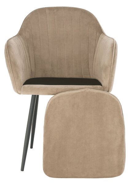 Scaun ZIRKON, gri-maro taupe/negru, stofa catifelata/metal, 56x55x82 c