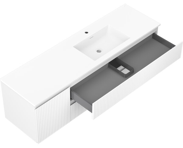 Mexen Rivel, mobilier baie 160 cm cu lavoar Otis dreapta, 2S, 1D, canelat, alb mat, 91A23-16047-3-BBFFF01-W18P01