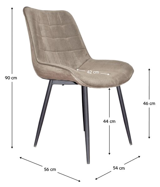 Scaun SARIN, gri maroniu taupe/negru, catifea/metal, 54x64x82 cm