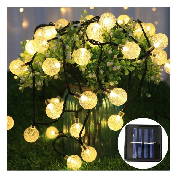 Ghirlanda solara cu 20 LED-uri, 34 lm, lumina 3000K, lungime 485 cm, senzor crepuscular