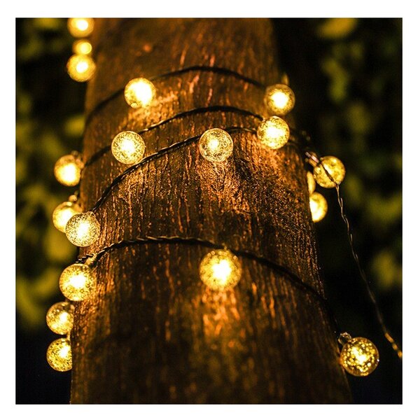 Ghirlanda solara cu 20 LED-uri, 34 lm, lumina 3000K, lungime 485 cm, senzor crepuscular