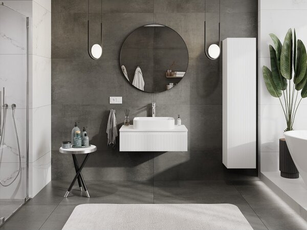 Mexen Rivel, mobilier de baie 80 cm cu blat, 1 sertar, canelat, alb mat, 91A20-08023-1-BFC01