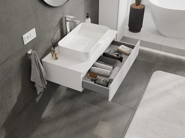 Mexen Rivel, mobilier baie 90 cm cu blat, 1 sertar, canelat, alb mat, 91A20-09023-1-BFC01