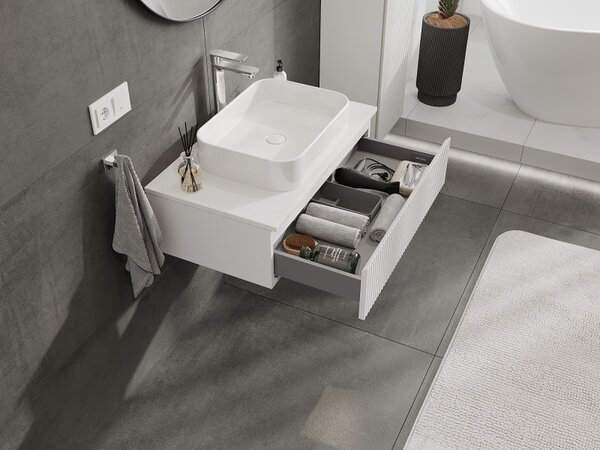 Mexen Rivel, mobilier de baie 80 cm cu blat, 1 sertar, canelat, alb mat, 91A20-08023-1-BFC01