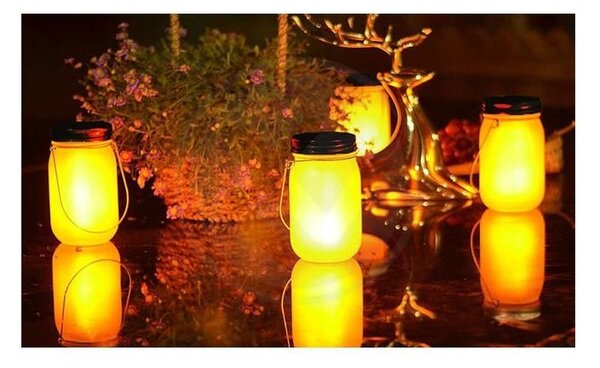 Lampa solara tip borcan pentru gradina sau terasa, 30 lm, IP44, 13 cm