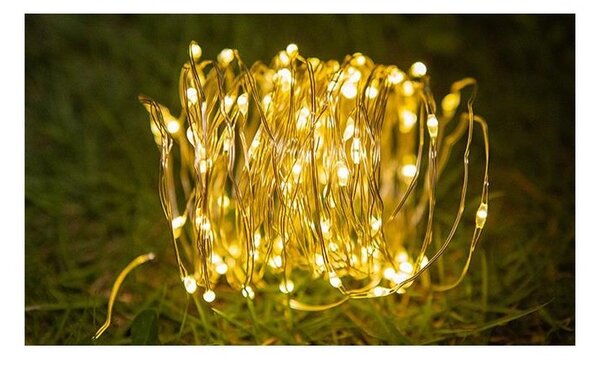 Ghirlanda solara LED, 100 becuri, lumina 3000K, 1W, IP44, lungime totala 1190 cm