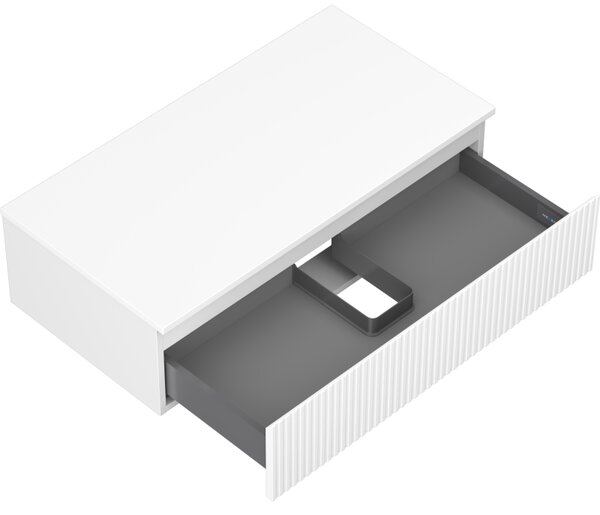 Mexen Rivel, mobilier baie 90 cm cu blat, 1 sertar, canelat, alb mat, 91A20-09023-1-BFC01