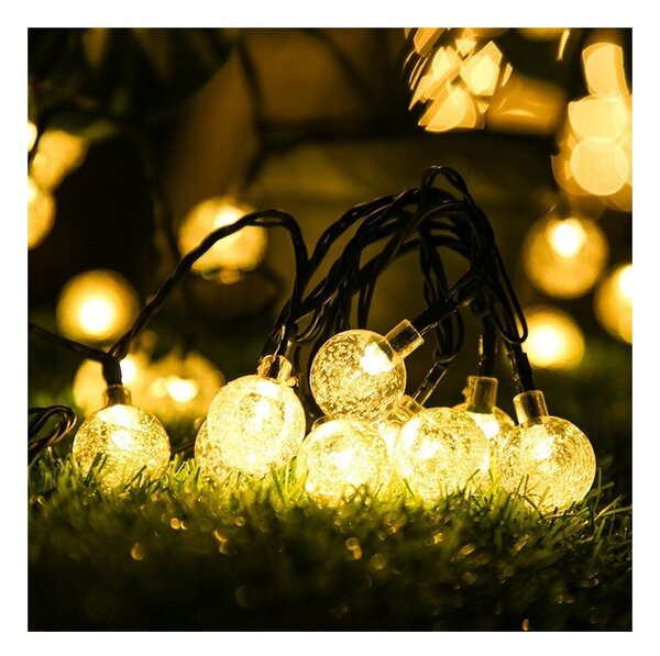 Ghirlanda solara cu 20 LED-uri, 34 lm, lumina 3000K, lungime 485 cm, senzor crepuscular